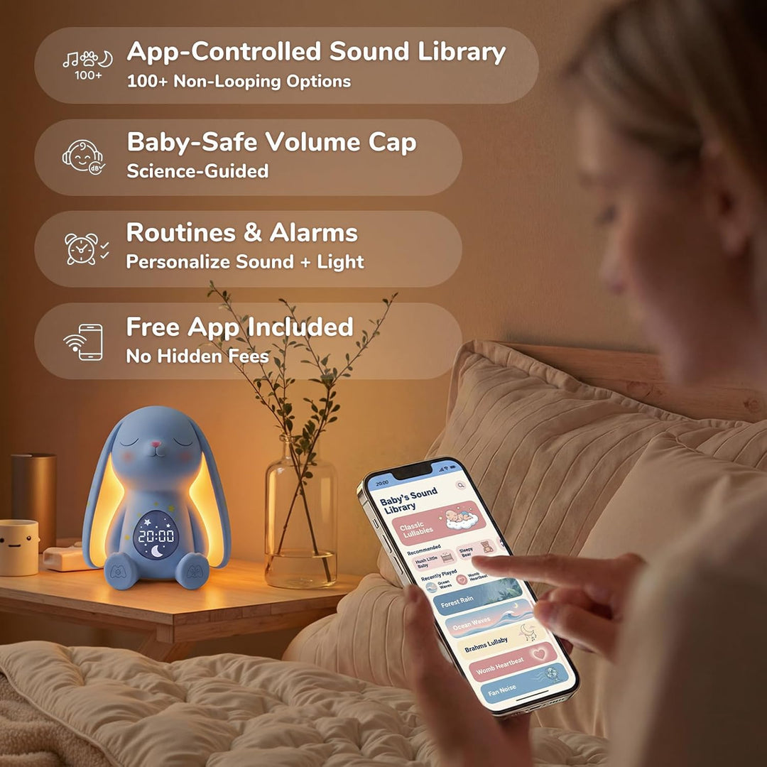 MeWaii White Noise Machine Baby mit Weinen-Erkennung & Wecker, 100 Weisses Rauschen, 22 Stunden Akku