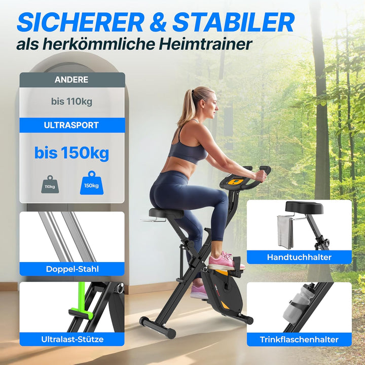 Ultrasport F-Bike Pro Heimtrainer Fahrrad Klappbar I Hometrainer Fahrrad Klappbar bis 150 KG mit Kom