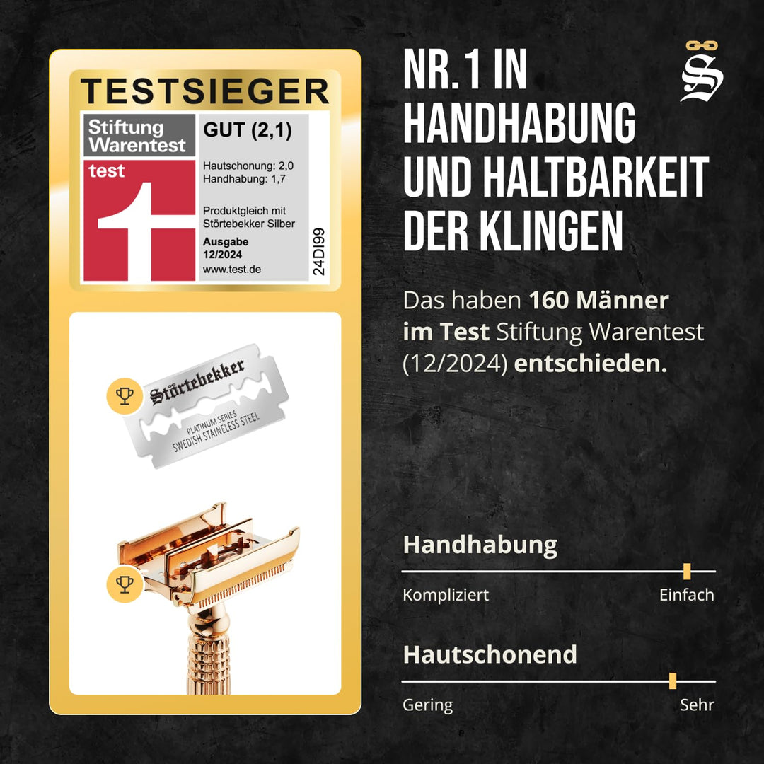 Störtebekker® Premium Rasierhobel im handgefertigten Leder-Etui | Rasier-Set mit 10 Rasierklingen, R