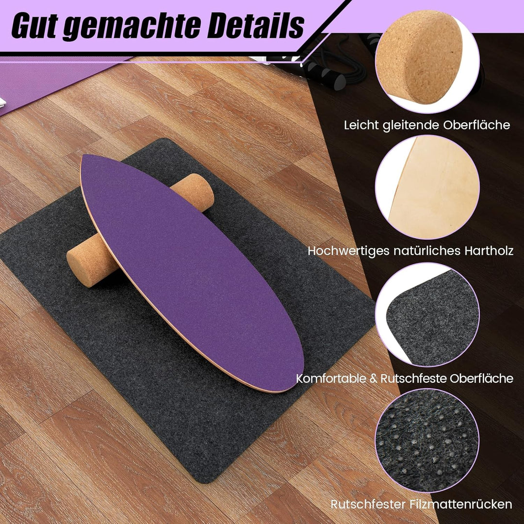 COSTWAY Balance Board aus Holz, Balancebrett, Balance Trainer Trickboard für zuhause, inkl. Korkroll