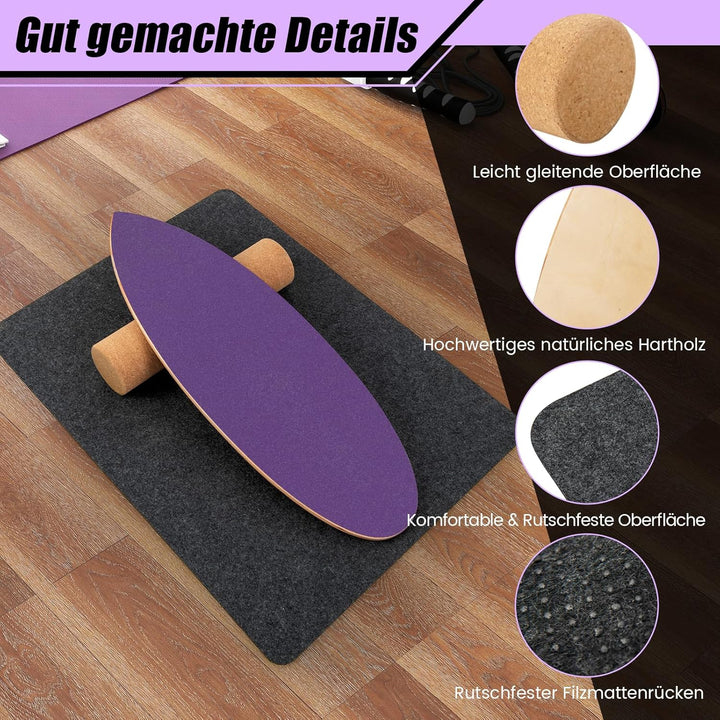 COSTWAY Balance Board aus Holz, Balancebrett, Balance Trainer Trickboard für zuhause, inkl. Korkroll