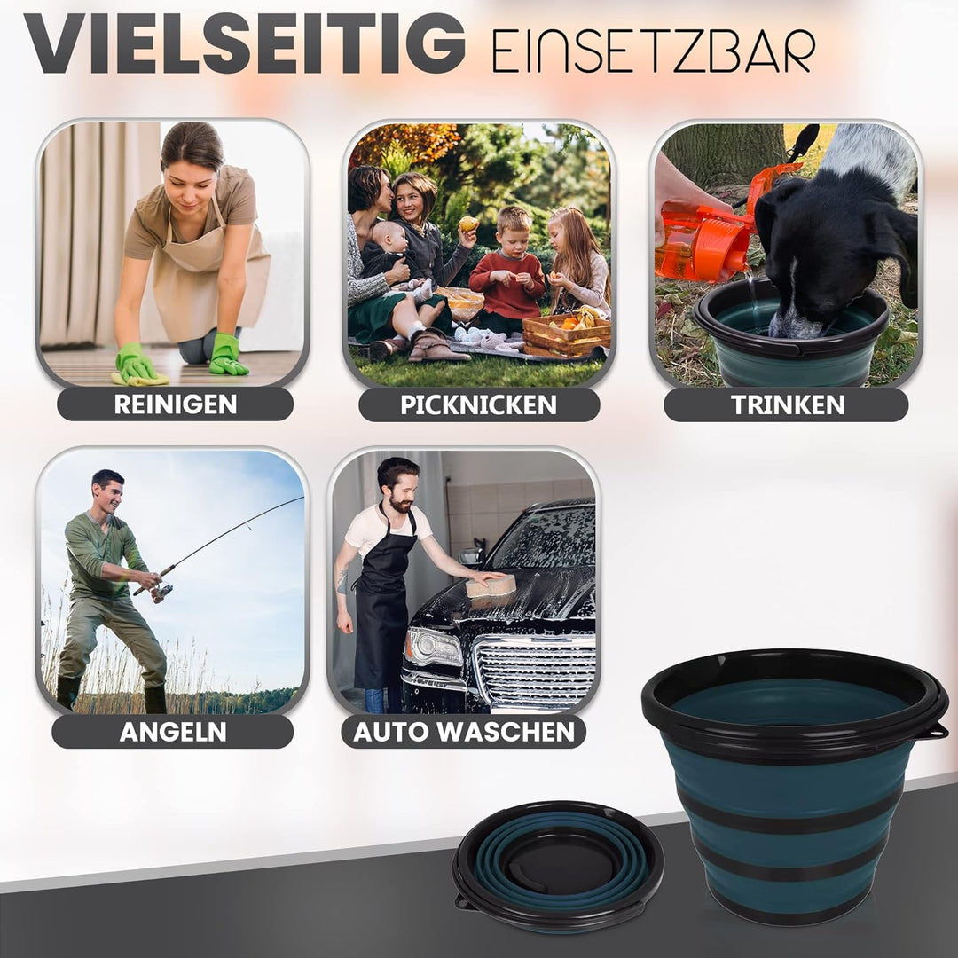 Pantelej Zusammenfaltbarer Silikoneimer 10 Liter inkl. 2 Verstärkungsringe, Wassereimer Langlebiger,