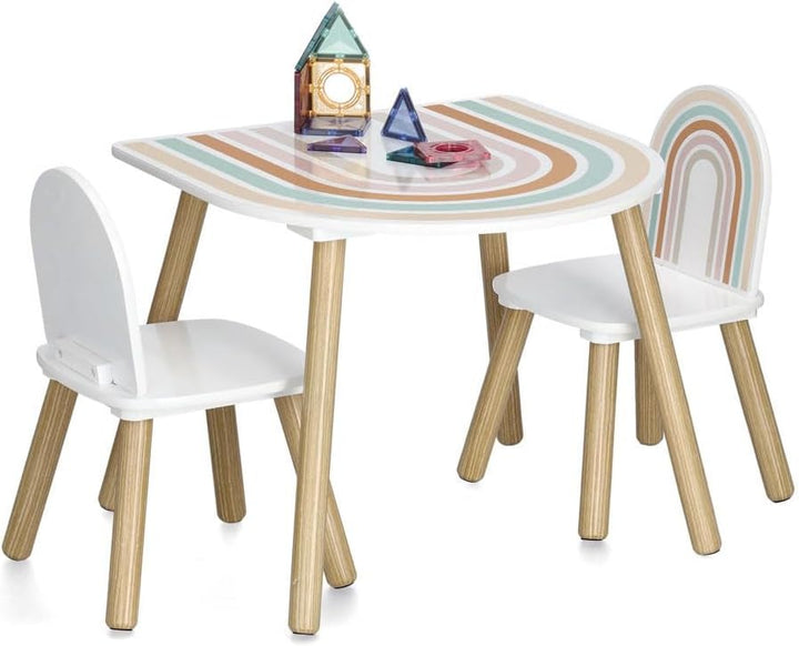 Zeller 13536 Kinder-Sitzgarnitur Rainbow, 3-TLG., MDF/Kiefer, Tisch: ca. 55 x 55 x 45 cm, Stuhl: ca.