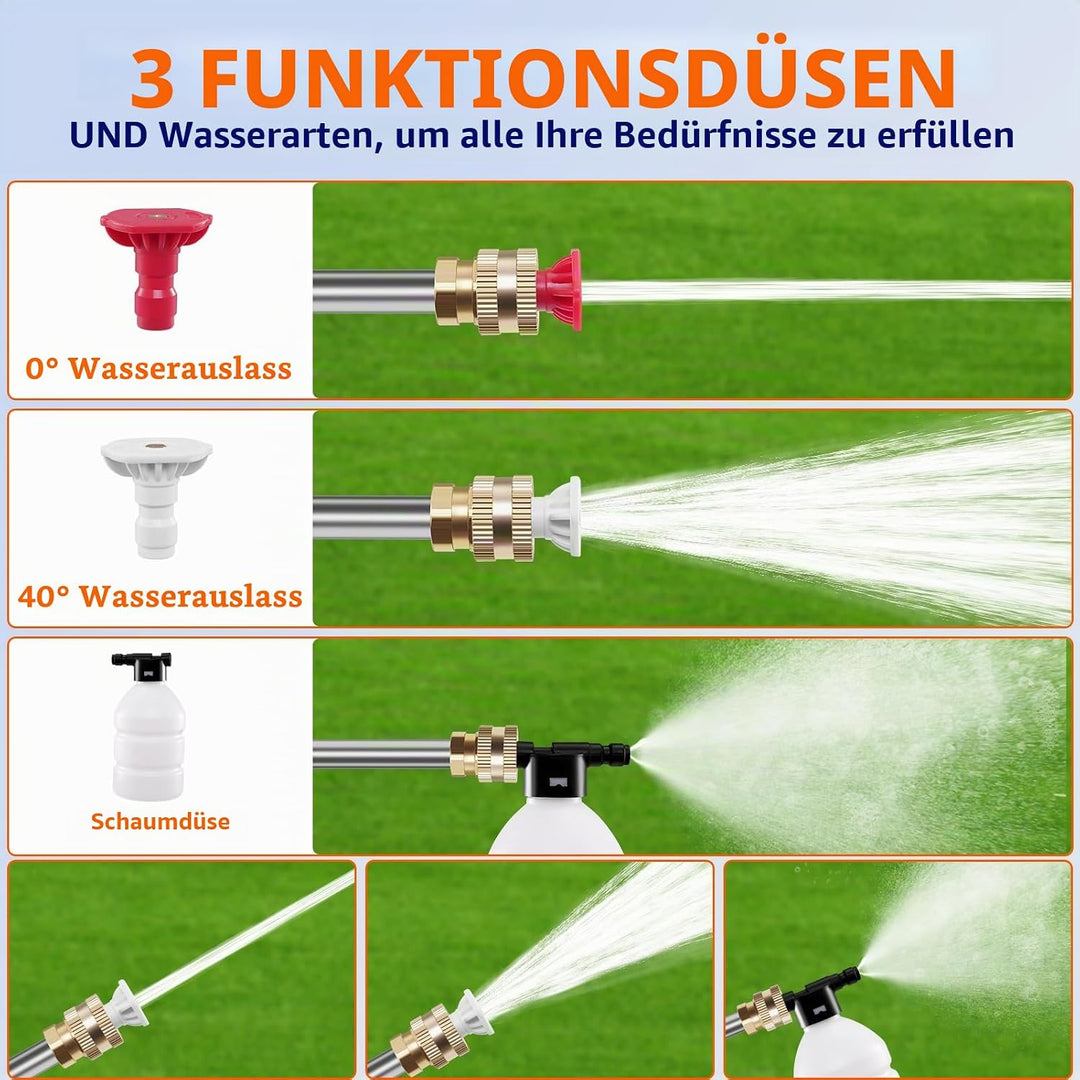 Akku Hochdruckreiniger,21 V, 1500 W, 60 bar,Tragbarer Hochdruckreiniger,3-in-1-Multifunktionsdüse,mi