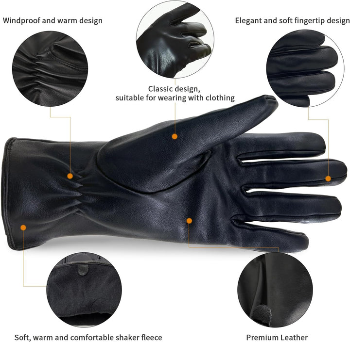 ZLUXURQ Damen Leder Handschuhe echtes Lammleder und mit Kaschmir Wolle gefütterte warme Winter Hands