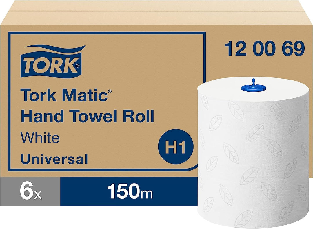 Tork Matic Spender für Rollenhandtücher Weiss H1-6 × 150 m-Rollen, 120069 + Tork Matic extra langes