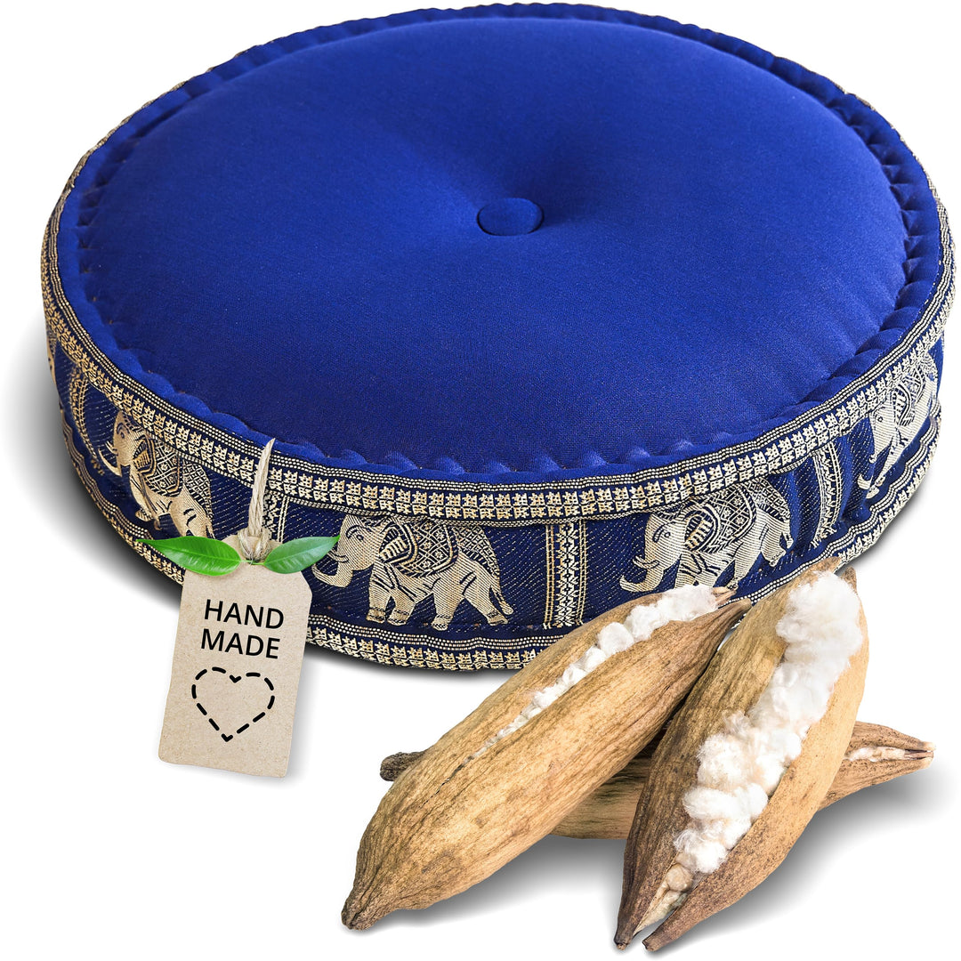 livasia Meditationskissen mit Thaiseide - Ø 45x15cm - Yogakissen mit Kapok, Pouf, Bodenkissen für Yo