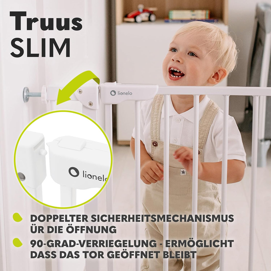 LIONELO Truus Slim Treppenschutzgitter, Ohne Bohren, Türschutzgitter, Baby Türgitter zum Klemmen, Me