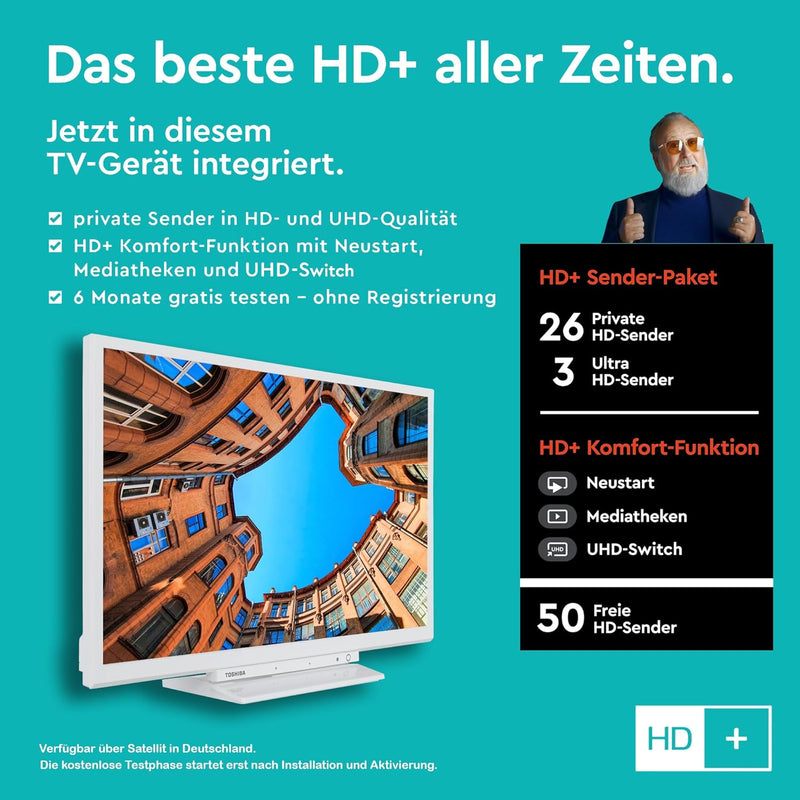 Toshiba 24WK3C64DAW 24 Zoll Fernseher/Smart TV (HD Ready, HDR, Alexa Built-In, Triple-Tuner, Bluetoo