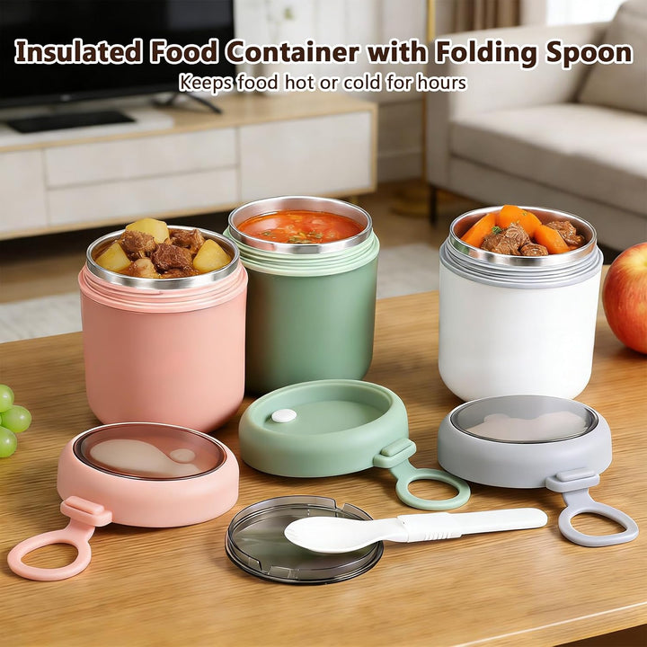 6er Set Thermobehälter für Essen 530ml, Edelstahl Warmhaltebehälter mit Löffel, Auslaufgeschützte Sp