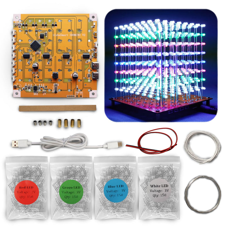 Mini-3D-LED-Würfel, DIY-Elektronik-Set, Löt-Projekt-Kit (3D8MINI-MULTI-KIT), 3d8mini-multi-kit