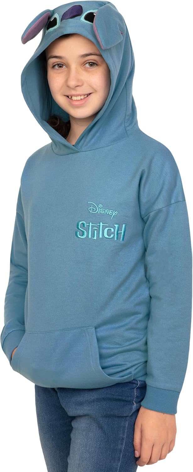 Disney Lilo Und Stitch Hoodie, Langer Kinder Hoodie, Stitch Pullover Mit 3D-Ohren, Baumwoll Mädchenk