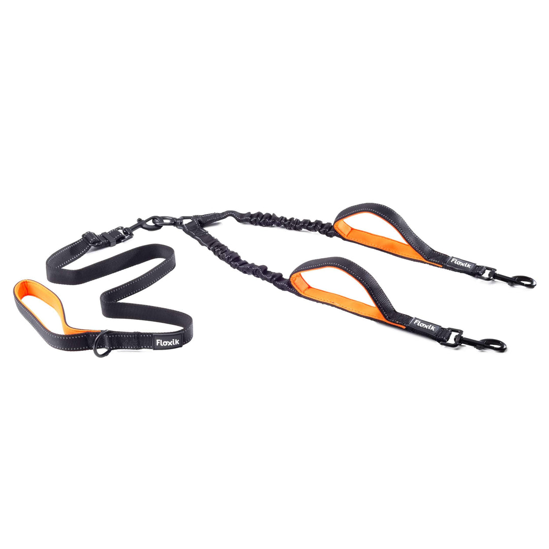Floxik Doppelleine Komplett-Set gross | Flexible, reflektierende Premium Hundeleine für Zwei Hunde z