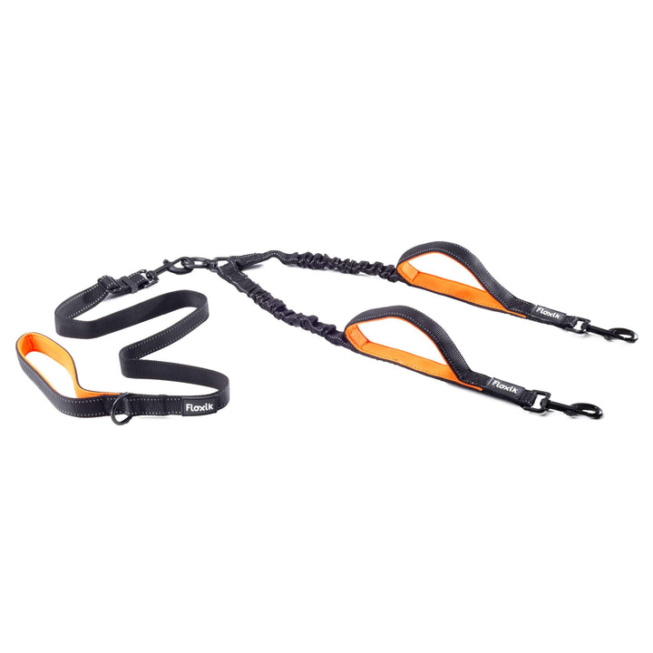 Floxik Doppelleine Komplett-Set gross | Flexible, reflektierende Premium Hundeleine für Zwei Hunde z