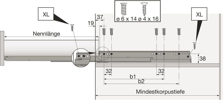 HETTICH 9257006 Actro You Auszugsführung Vollauszug mit Silent System (Schubladendämpfer), Tragkraft