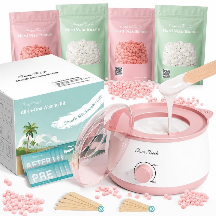 Waxing-Set,Wachs Haarentfernung für Frauen: iFanzeTech Wachswärmer mit 400g Wax, Ganzkörper Haarentf
