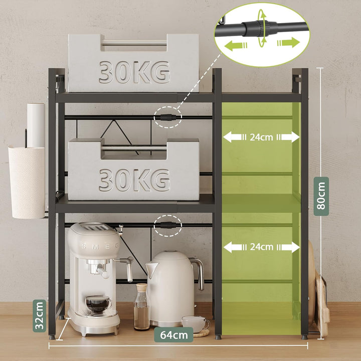 NETEL Mikrowellen Ständer 3 Stufiges Mikrowellen Halter Organizer mit Haken, Rollen Schneidebrett Ha
