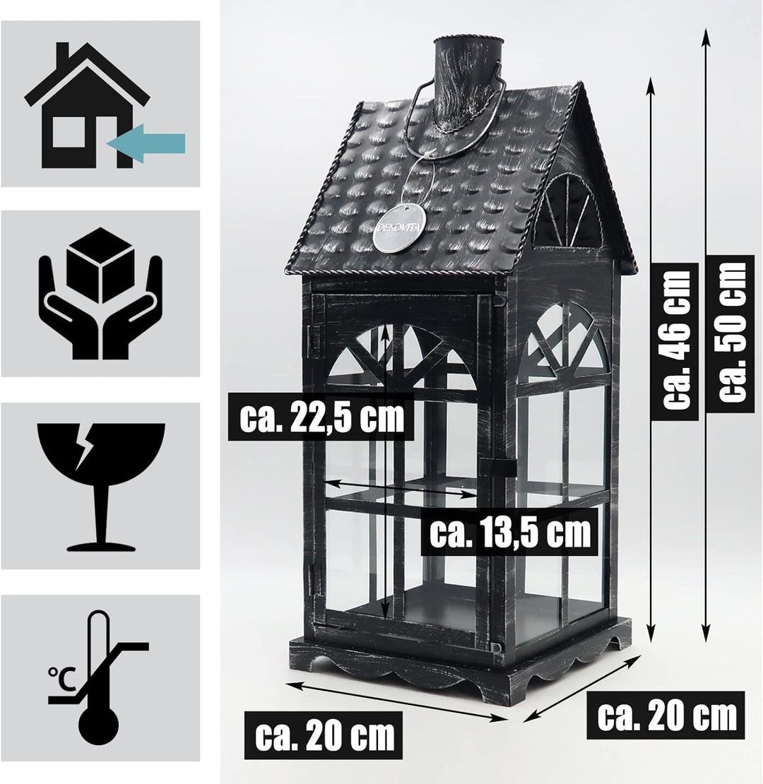 Dekovita 2er-Set Metall-Laterne 35cm/50cm - Gartenlaterne mit Glas-Scheiben - Windlicht Lichthaus De