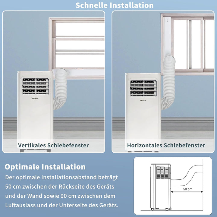Shinco Mobiles Klimagerät,9000 BTU, 2,6kW, 3-in-1 Klimaanlage, Kühlen&amp;Ventilieren&amp;Entfeuchten, Mobil