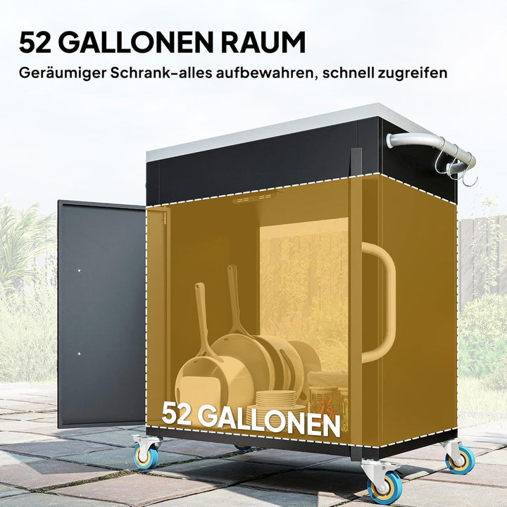 HOMCOM Küchenwagen mit Rollen, Servierwagen, Küchentrolley mit Schrank, Haken und Edelstahlgriffe, R