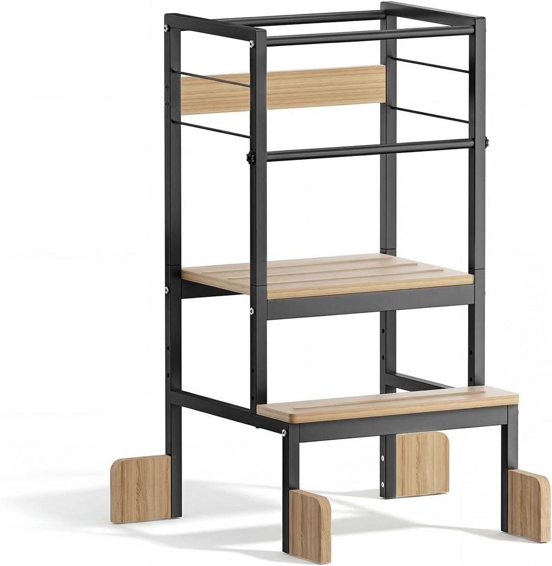 COSYLAND Lernturm ab 1 Jahr Montessori Learning Tower Stahl Stabil, Schwarz | Stabiler Toddler Tower
