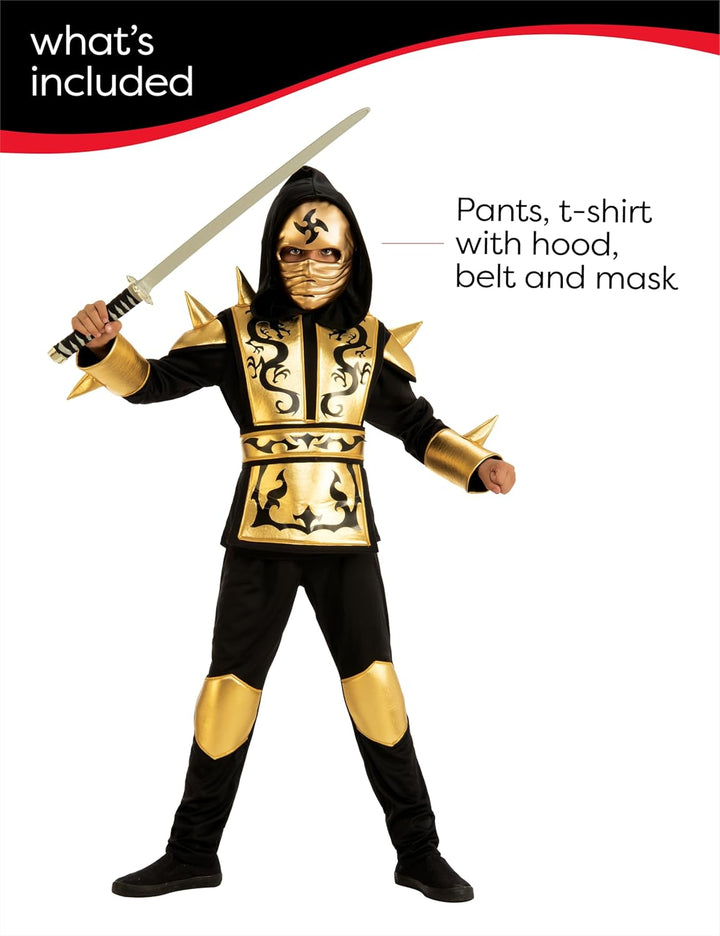 Rubies 641143-M Ninja Dragon Gold Kostüm für Kinder, Grösse 5-7 Jahre M (5-7 Jahre), M (5-7 Jahre)