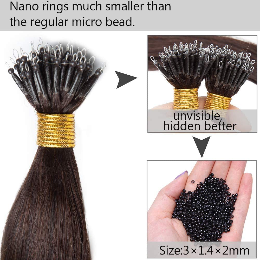 SEGO Echthaar Nanoring Extension 1g Loop Haarverlängerung Haarteile 50 Strähnen 7A 100% Remy Human H