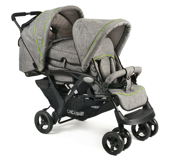 CHIC 4 BABY - Geschwisterwagen DUO mit Tragetasche und Regenschutz, Geschwisterkinderwagen für zwei