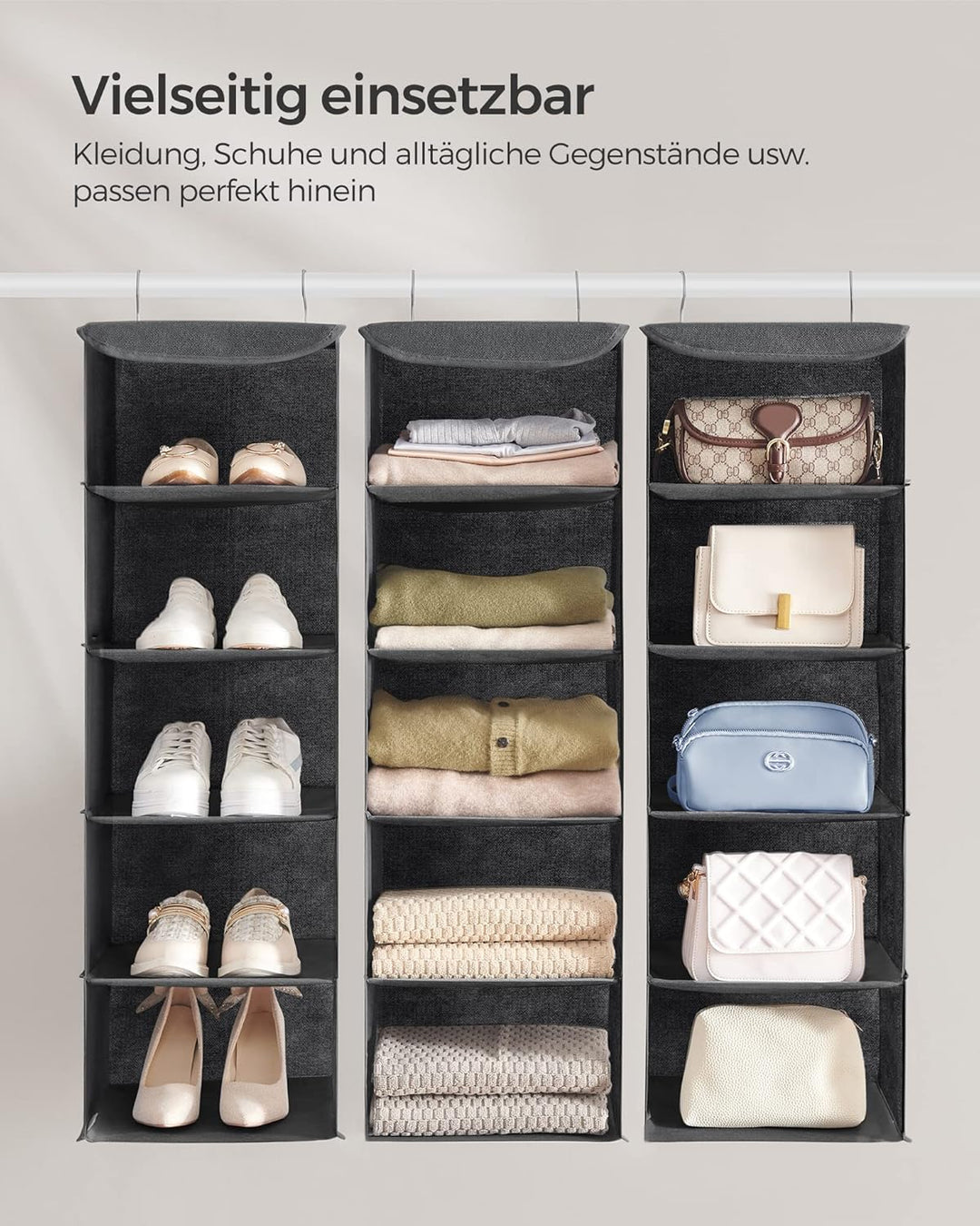 SONGMICS Hängeorganizer, 2er Set, Schrank-Organizer, Hängeregal, Hängeaufbewahrung, faltbar und plat