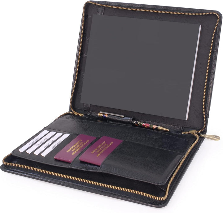 Catwalk Collection Handbags - Vintage Leder - A5 Reissverschluss Konferenzmappe Schreibmappe - Angel