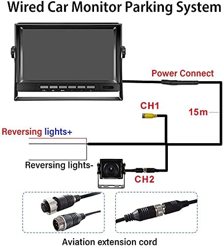 Hikity Rückfahrkamera Set AHD mit 7 Zoll LCD Monitor &amp; Kamera Nachtsicht IP69 Wasserdicht für LKW, A