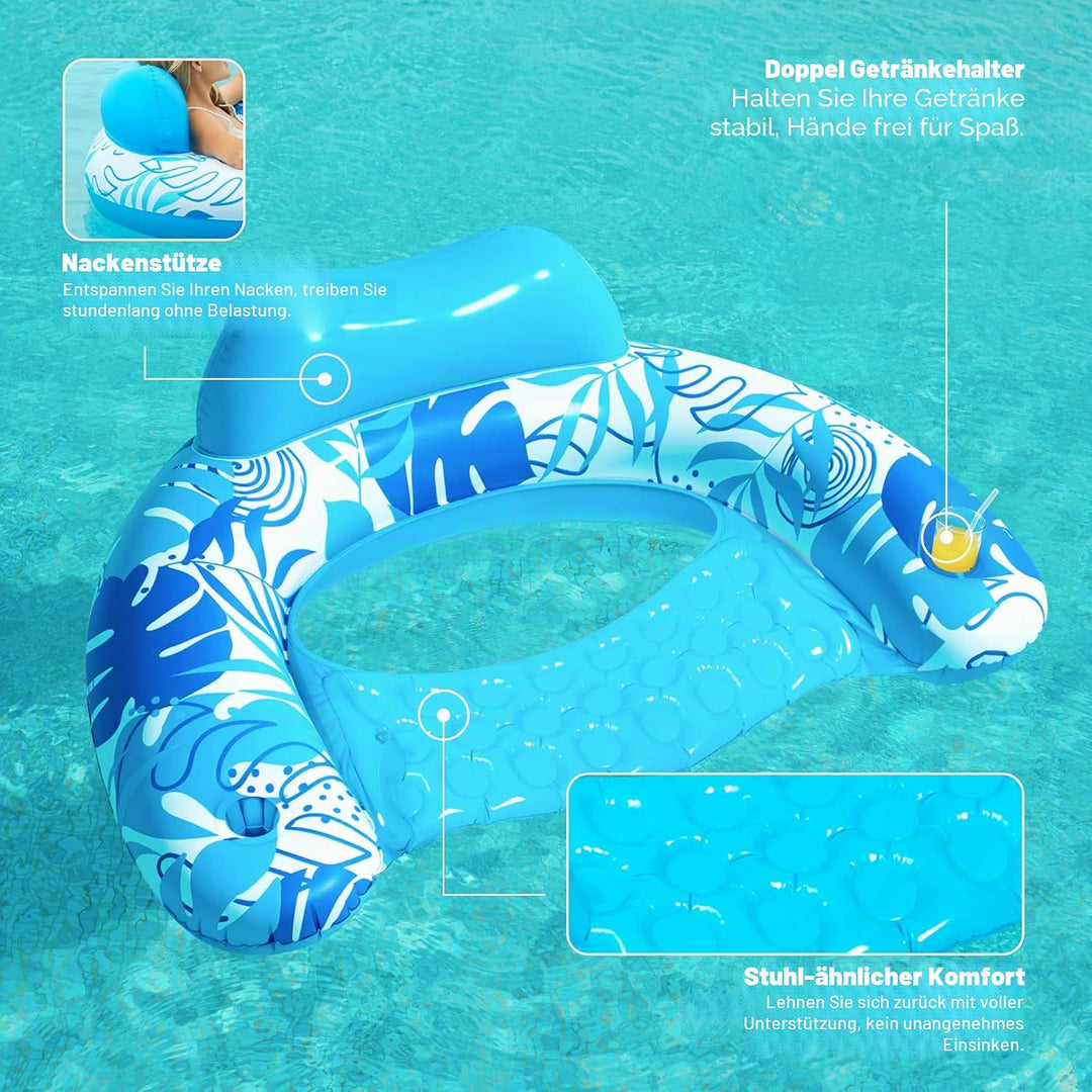 SLOOSH Aufblasbare Pool-Flösse für Erwachsene, 2er Poolstühle mit Getränkehaltern, aufblasbarer schw