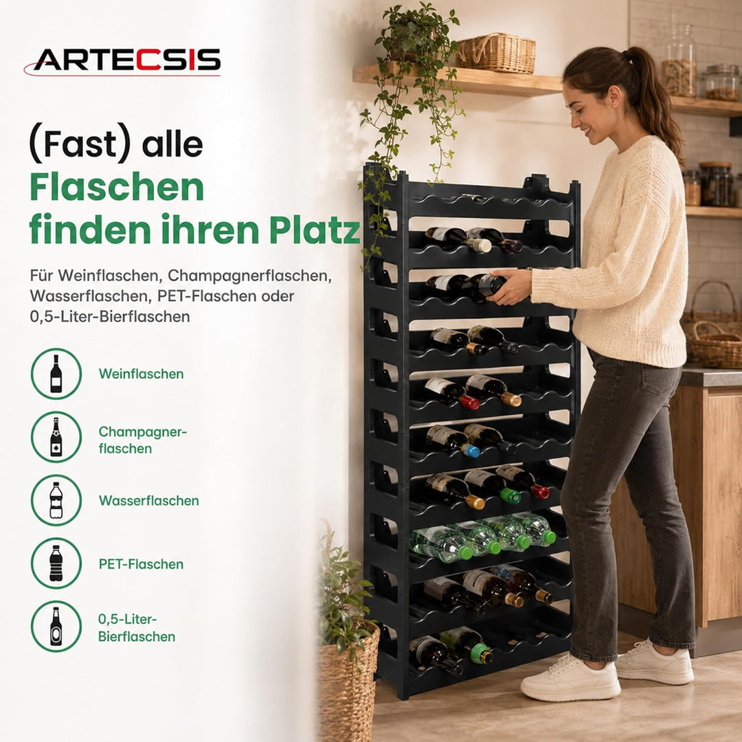 ARTECSIS Weinregal stapelbar Kunststoff für 60 Flaschen, stabiles Flaschenregal in Gastronomie-Quali