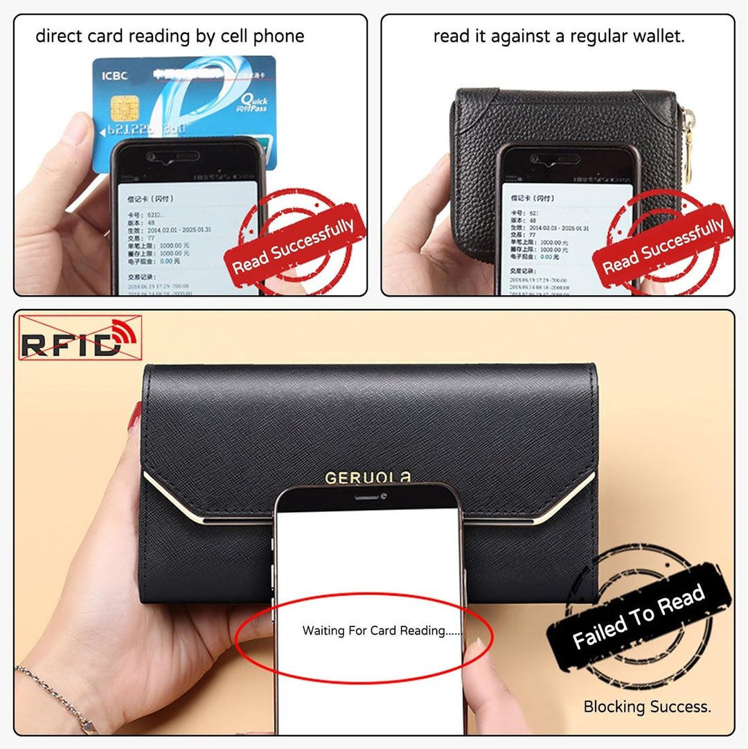 Geldbeutel Damen Leder Geldbörse RFID Schutz Large Portemonnaie Minimalistisch Lange Brieftasche Ros