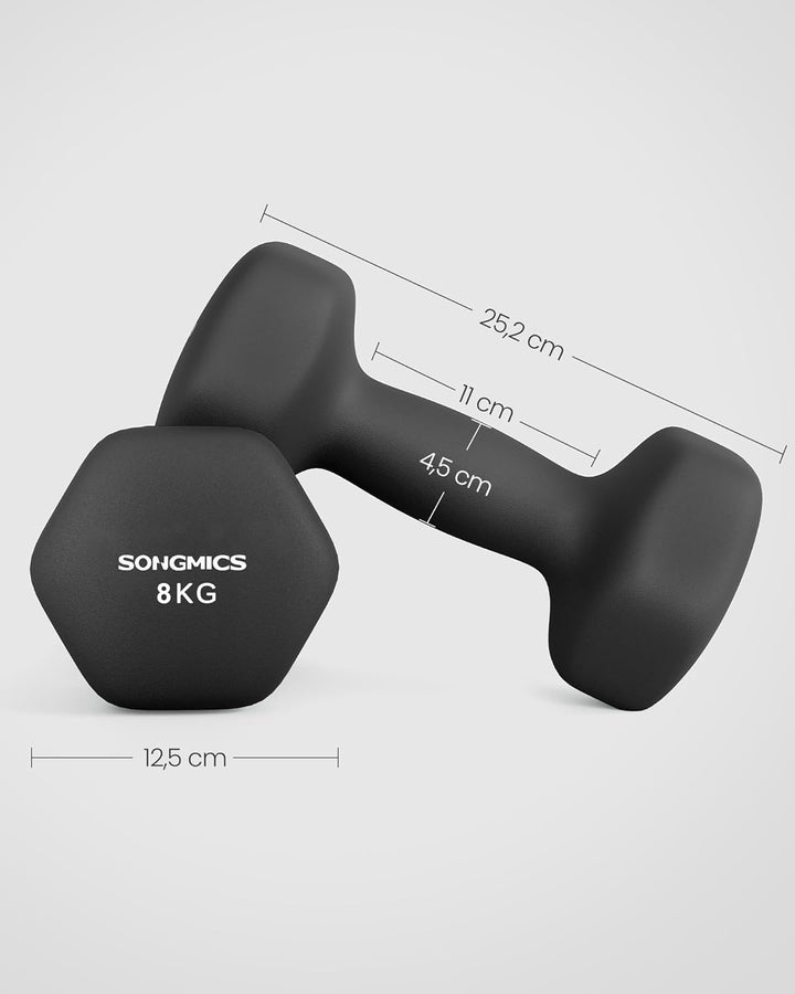 SONGMICS 2 Stück Hexagon Hanteln mit Neoprenbeschichtung für Krafttraining, Fitness, Zuhause 2 x 8 k
