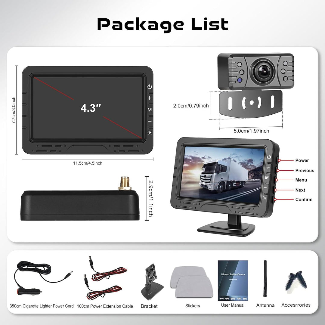 Hodozzy Kabellose Digitale Rückfahrkamera Set, 4,3 Zoll Display mit Nachtsicht &amp; IP68 wasserdichte R