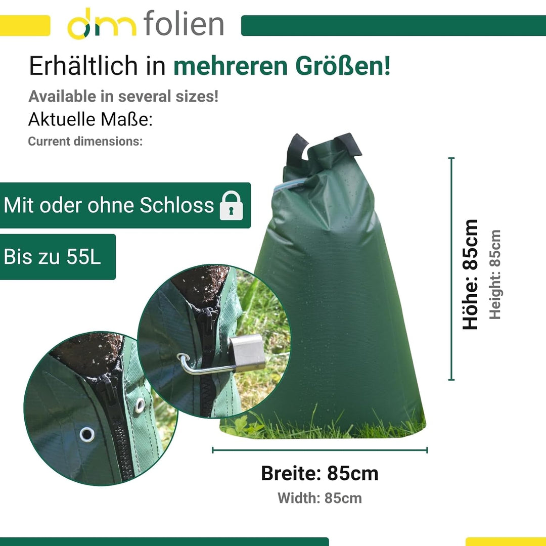 dm-folien Baumbewässerungsbeutel I 55 Liter I 2 Stück I Bewässerungssack aus robustem PVC I Baumsack
