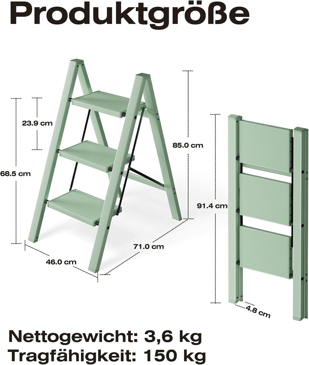 Trittleiter 3 Stufen klappbar,Tritthocker aus Aluminium | 150 kg Tragfähigkeit,Leiter mit rutschfest