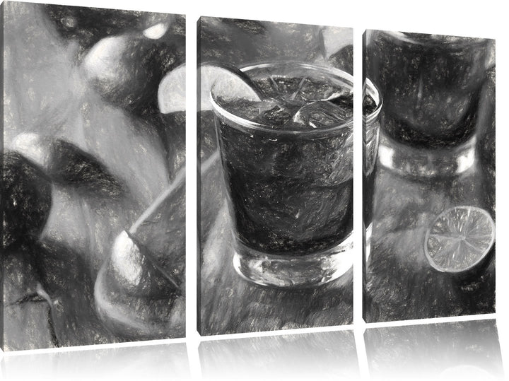 Pixxprint Erfrischender Cuba Libre Kunst / 3-Teilig/Gesamtmass 120cm Leinwandbild bespannt auf Holzr