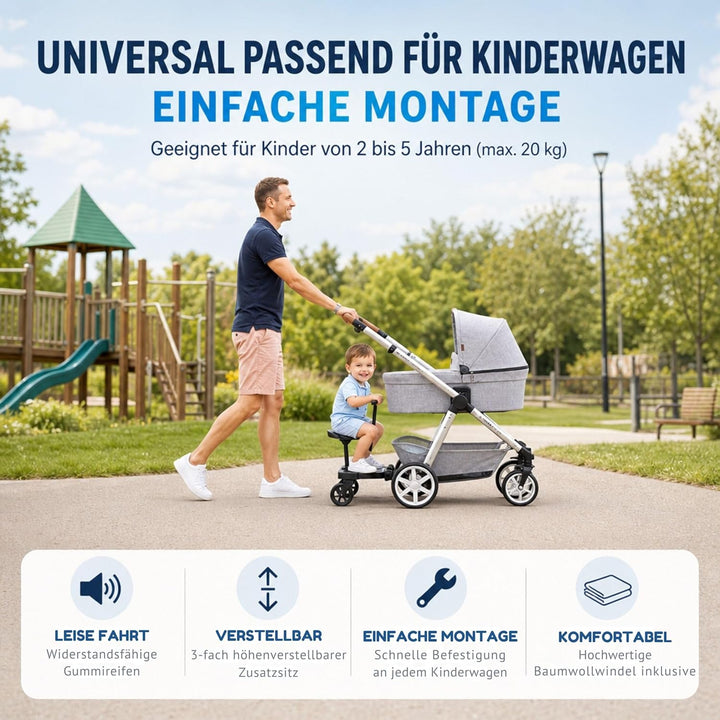 Set ABC Design Trittbrett Kiddie Ride On 2 mit Stoffwindel von Kinderhaus Blaubär | Mitfahrbrett uni