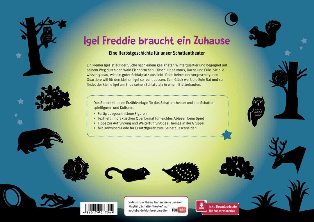 Igel Freddie braucht ein Zuhause: Eine Herbstgeschichte für unser Schattentheater. Fertige Figuren z