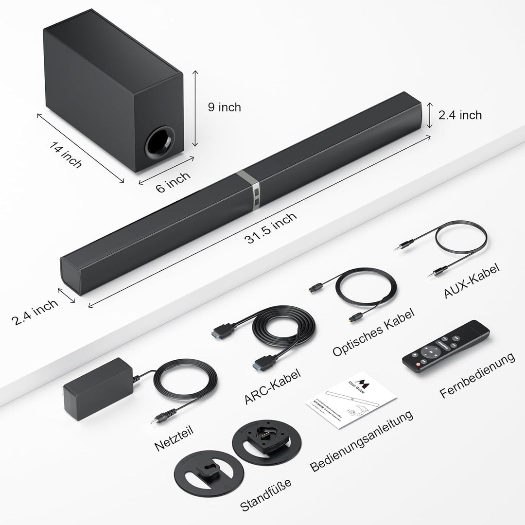 GarageRock Soundbar mit Subwoofer für TV Geräte, 120W 2-in-1 Soundbar TV Heimkino Soundsystem, 1 Set