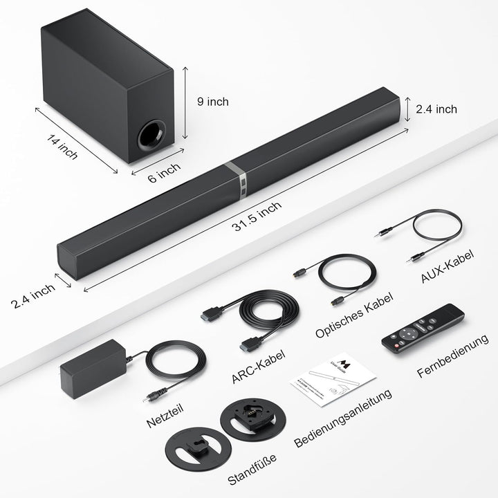 GarageRock Soundbar mit Subwoofer für TV Geräte, 120W 2-in-1 Soundbar TV Heimkino Soundsystem, 1 Set