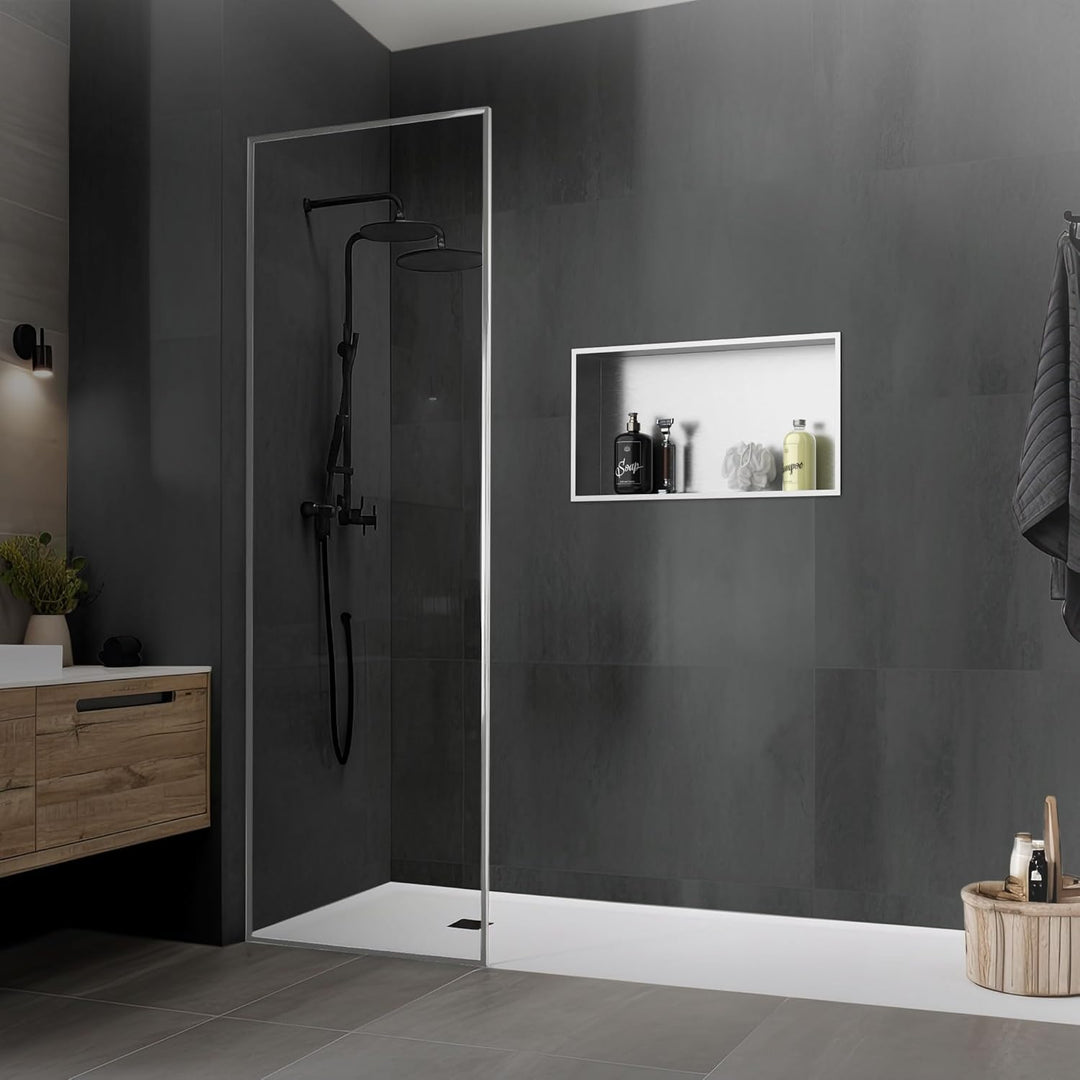 LuxeBath Wandnische aus Edelstahl, 60x30x10 cm, Silber, Duschnische mit Rahmen, Einbauregal, Flexibl