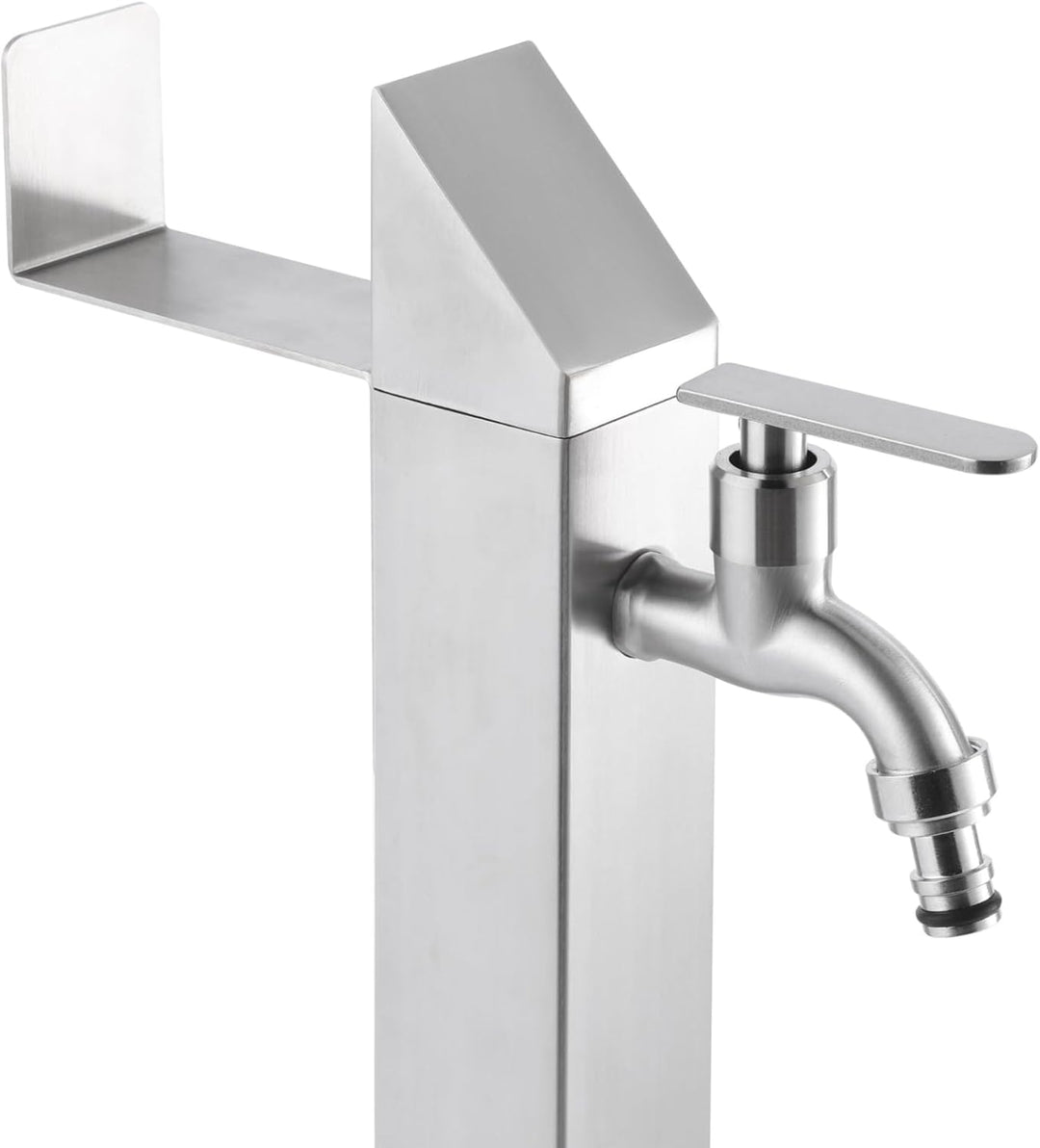 Edelstahl Wasserzapfstelle 93 cm, Garten Wasserhahn Säule aus Edelstahl 304 gebürstet, 2 Hahnanschlü
