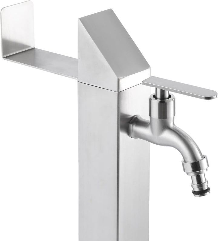 Edelstahl Wasserzapfstelle 93 cm, Garten Wasserhahn Säule aus Edelstahl 304 gebürstet, 2 Hahnanschlü