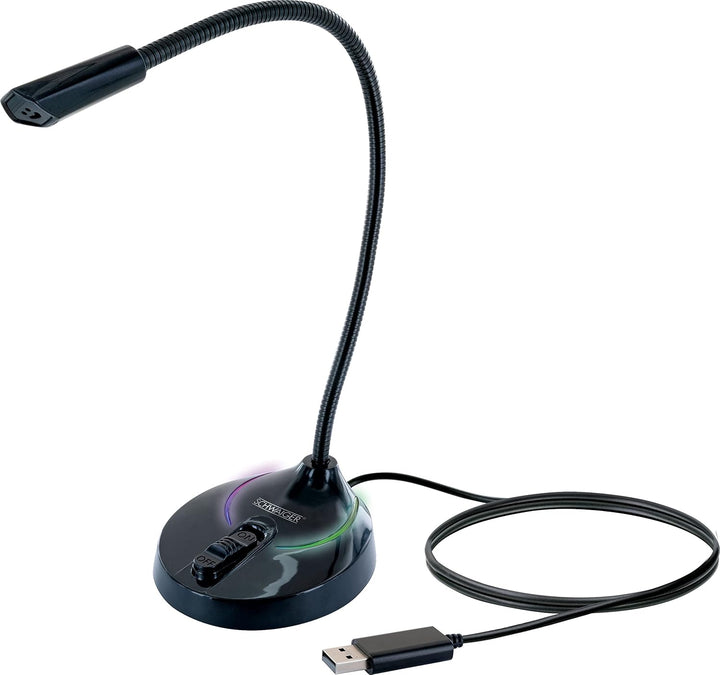 SCHWAIGER MF200 Gaming Mikrofon USB mit RGB Beleuchtung Flexibler Schwanenhals Stream Videokonferenz
