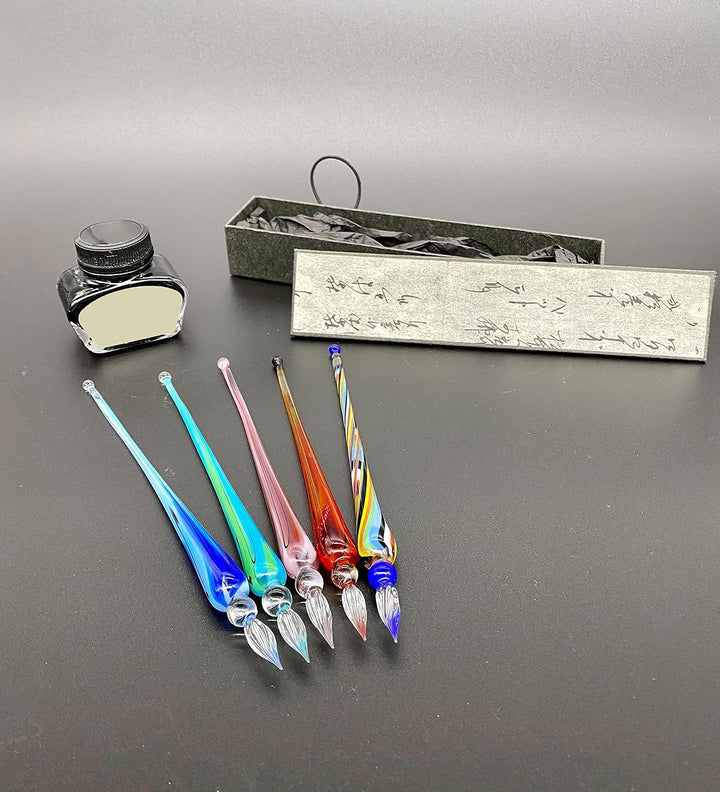 Glasfeder Schreibfeder mit Schachtel/Tinte Handarbeit