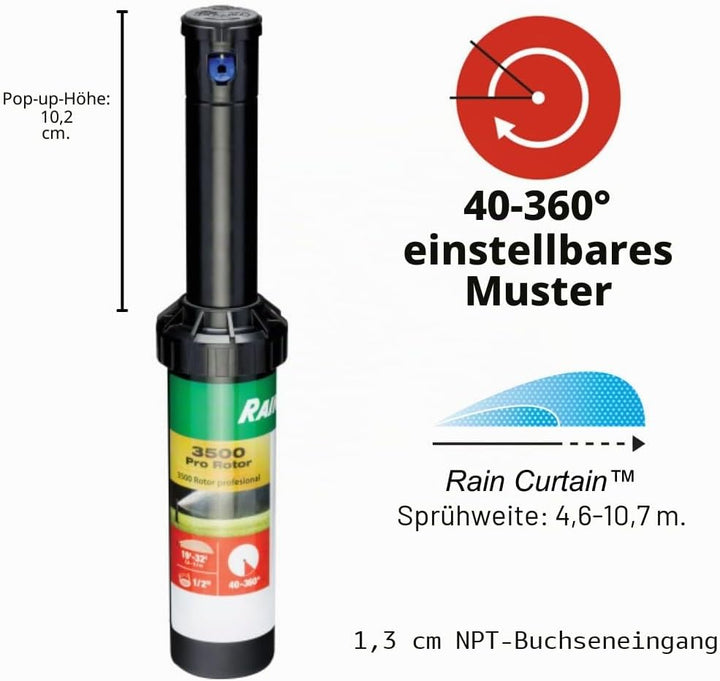 Rain Bird CP3504PC Pro Rotor mit Regenvorhangdüsen-Set, 40° - 360° Muster, 15' - 35' Sprühabstand 1