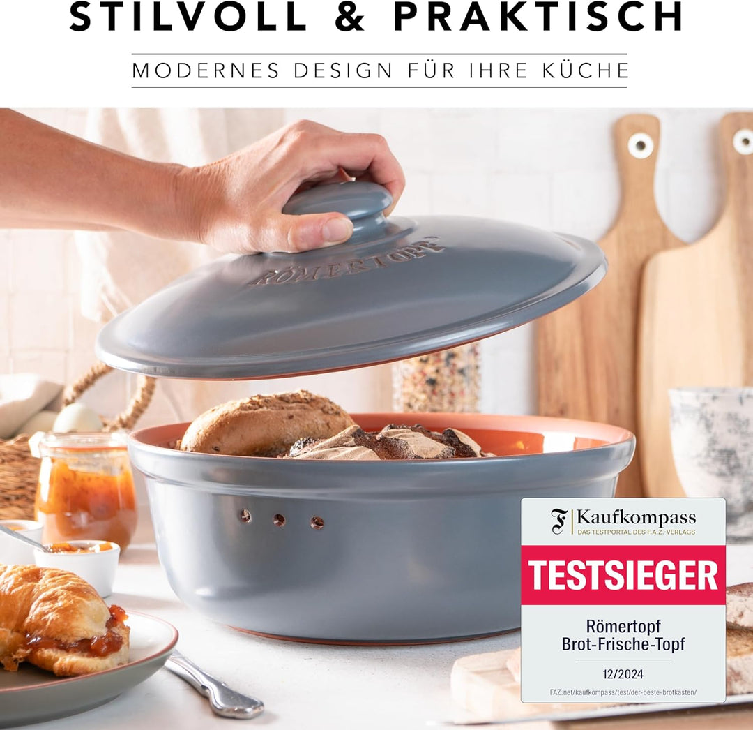 Römertopf Brottopf aus natürlicher Keramik, ideal für die Aufbewahrung von Brot Ø 30,0cm